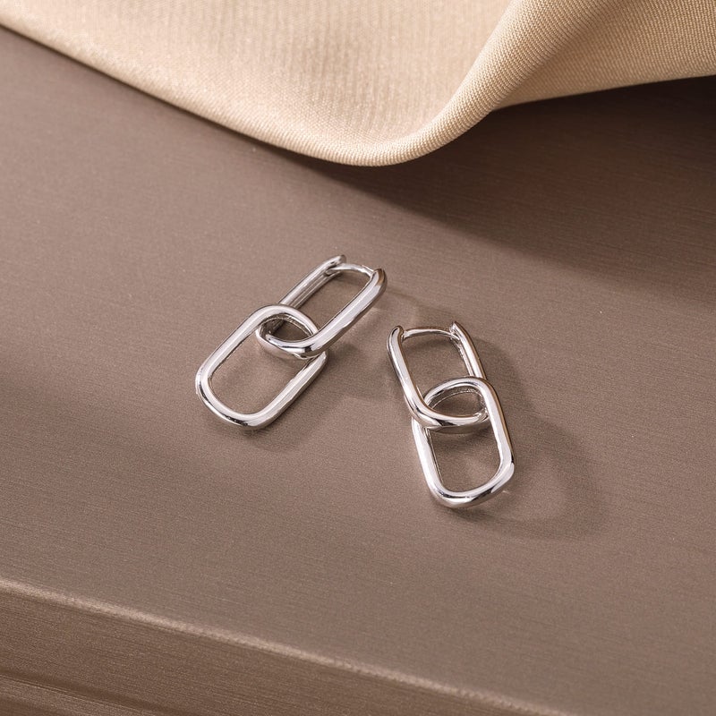 Reffeer 925 Sterling Silver Link Chain Earrings Hoop for Women Teen Girls U Hoop Earrings Minimalist Huggie Drop Earrings (A-Silver) - Image 4