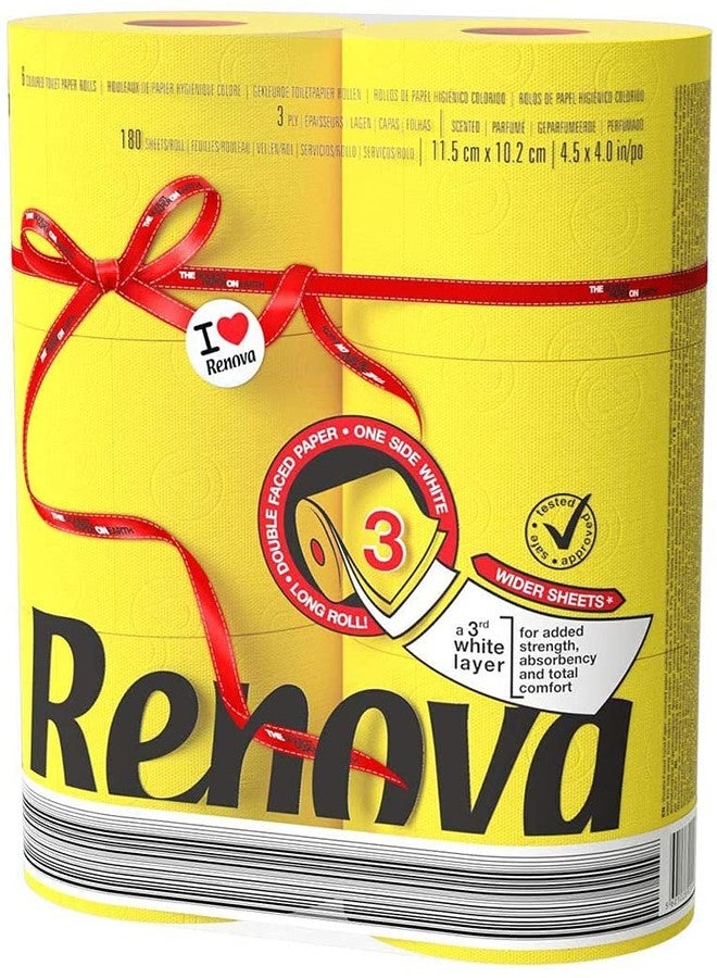 Renova Toilet Paper Yellow - 2 Ply, Pack of 3, 18 Rolls(3 pack X 6 Rolls, Colored And Perfumed, Tested Under Dermatological And Gynaecological Control, First time In INDIA - Image 2