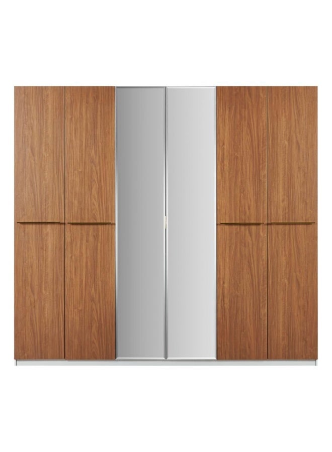 DANUBE HOME Quarto 6 Door Swing Door Wardrobe with 2 Mirrors - Stylish Beige/Walnut/Gold Engineered Wood Furniture for Bedroom Storage - 6 Doors, 2 Drawers, 8 Shelves - L242xW60xH242cm - Image 3