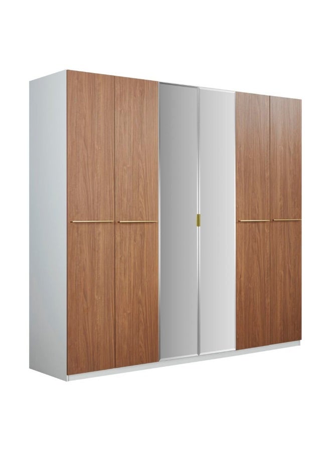 DANUBE HOME Quarto 6 Door Swing Door Wardrobe with 2 Mirrors - Stylish Beige/Walnut/Gold Engineered Wood Furniture for Bedroom Storage - 6 Doors, 2 Drawers, 8 Shelves - L242xW60xH242cm - Image 1