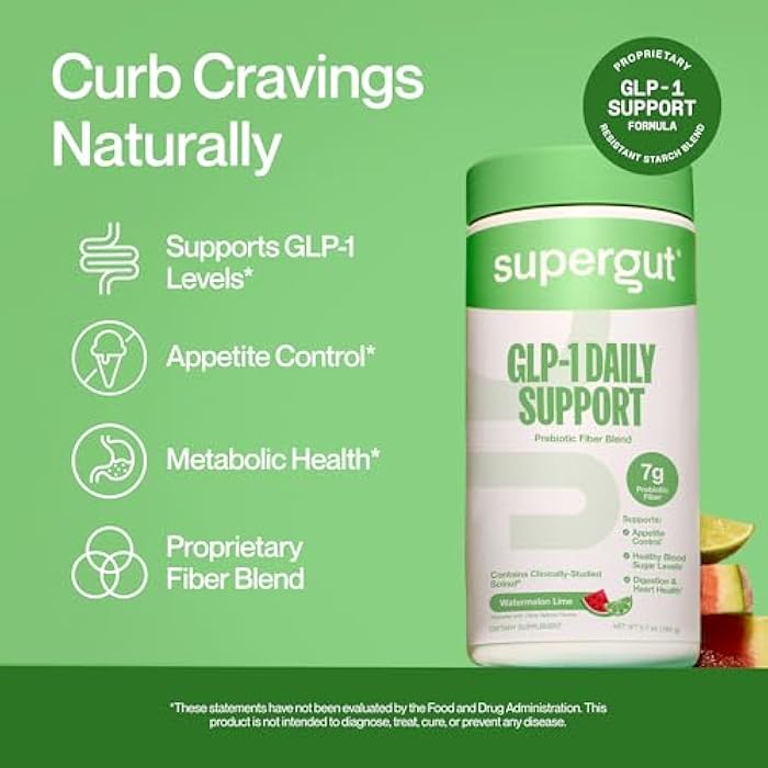 Supergut GLP1 Daily Support - Watermelon Lime - High Fiber GLP-1 Supplement Powder for Women & Men - Sugar-Free Drink Mix for Gut Health & Digestive Support (18 Servings) - Image 2