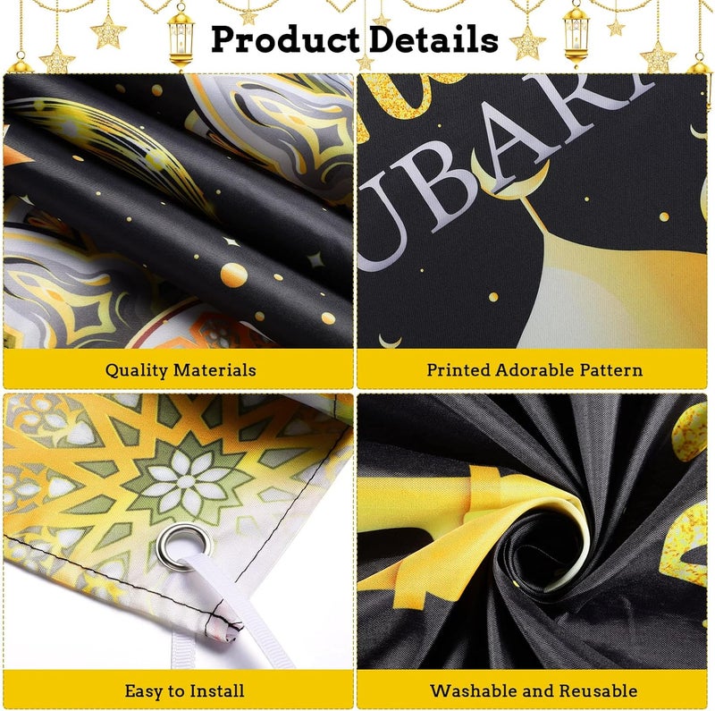 Boyiee Ramadan Mubarak Decorations Backdrop Banner Muslim Ramadan Kareem Background Eid Mubarak Sign Photo Booth Backdrop Background for Home Muslim Ramadan Eid Al Fitr Party Supplies (Black) - Image 3