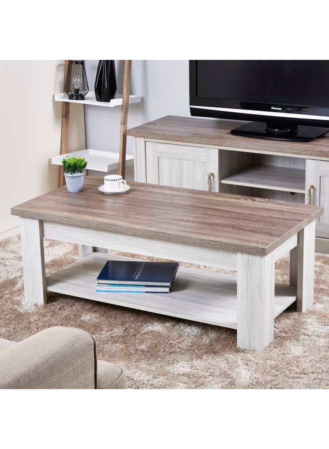 Joints طاولة قهوة مودرن – ترابيزة وسط بيج وأبيض – 120×45×60 سم – مصنوعة من خشب خشب مُصنع – طاولة غرفة معيشة بتصميم عملي وأنيق