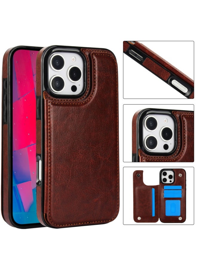 【Premium】Genuine Leather Flip Cover Case for iPhone 16 Pro/Pro Max with Card Holder & Wallet Slot – Shockproof Magnetic Closure  - Image 1