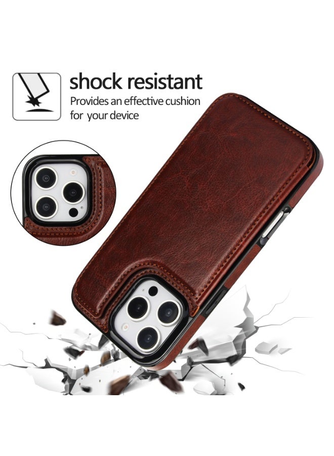 【Premium】Genuine Leather Flip Cover Case for iPhone 16 Pro/Pro Max with Card Holder & Wallet Slot – Shockproof Magnetic Closure  - Image 2