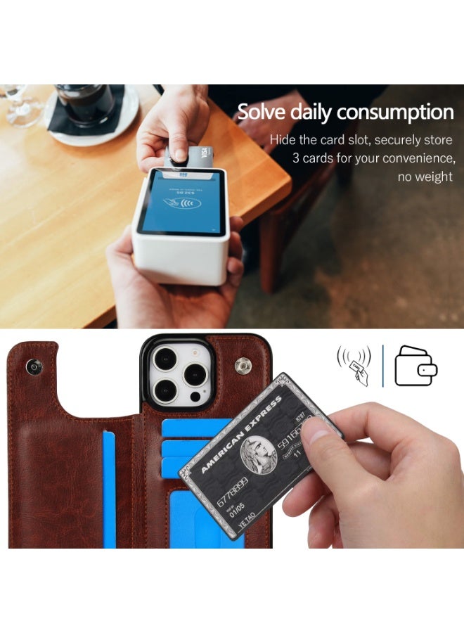【Premium】Genuine Leather Flip Cover Case for iPhone 16 Pro/Pro Max with Card Holder & Wallet Slot – Shockproof Magnetic Closure  - Image 4