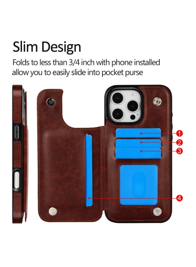 【Premium】Genuine Leather Flip Cover Case for iPhone 16 Pro/Pro Max with Card Holder & Wallet Slot – Shockproof Magnetic Closure  - Image 3