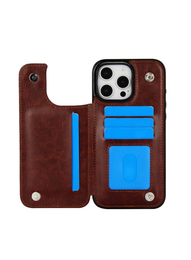 【Premium】Genuine Leather Flip Cover Case for iPhone 16 Pro/Pro Max with Card Holder & Wallet Slot – Shockproof Magnetic Closure  - Image 5