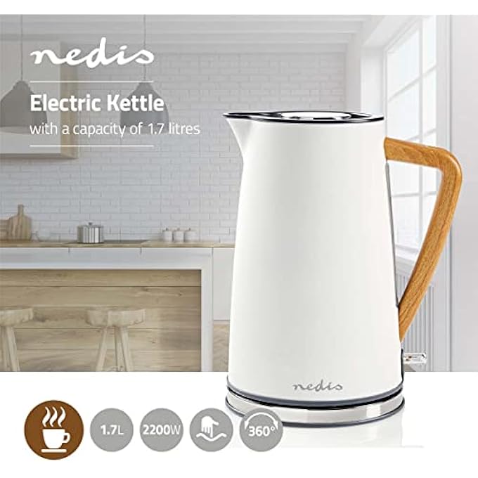 NEDIS Electric Kettle  17 L  SoftTouch  Colour Gray  Material Stainless Steel  Minimizes Limescale Deposits  Cordless 360 Rotating Base 080 M White - Image 3