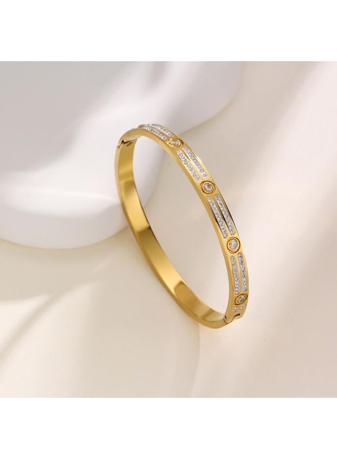 New Full Diamond Rose Gold Titanium Steel Bracelet Women's Non-fading Couple Bracelet Stainless Steel Hand Jewelry