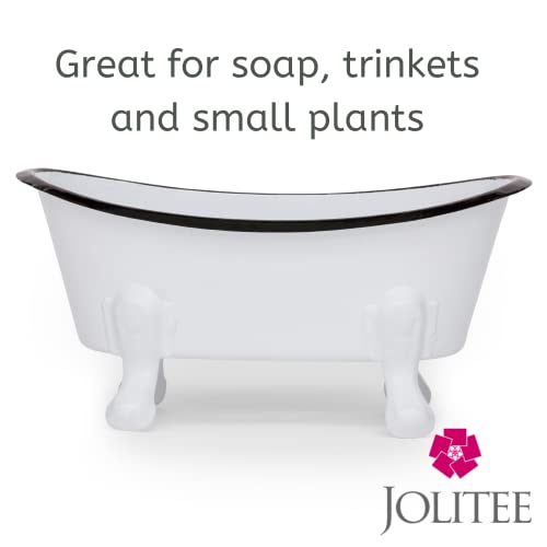 Jolitee Rustic Enamel 1 Piece 5.5" Metal Clawfoot Mini Bathtub Soap Dish Mini Bath Tub Decoration Clawfoot Tub Soap Caddy White - Image 2