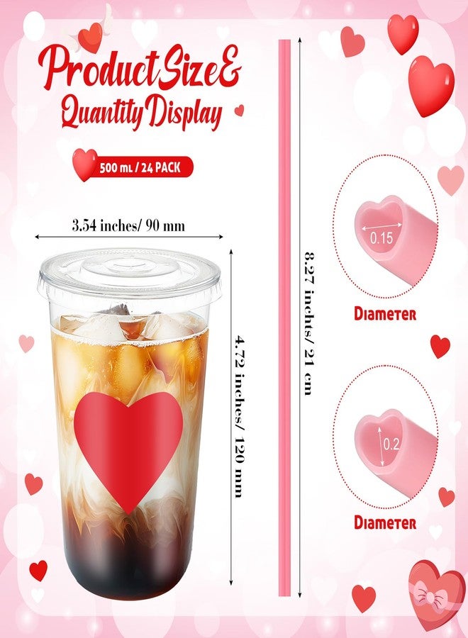 FoldTier 24 Sets Valentines Day Cups with Lids and Pink Straws 16oz Disposable Clear Plastic Cups Girl Gang Valentines Day Decorations for Cold Beverage Drinking - Image 2