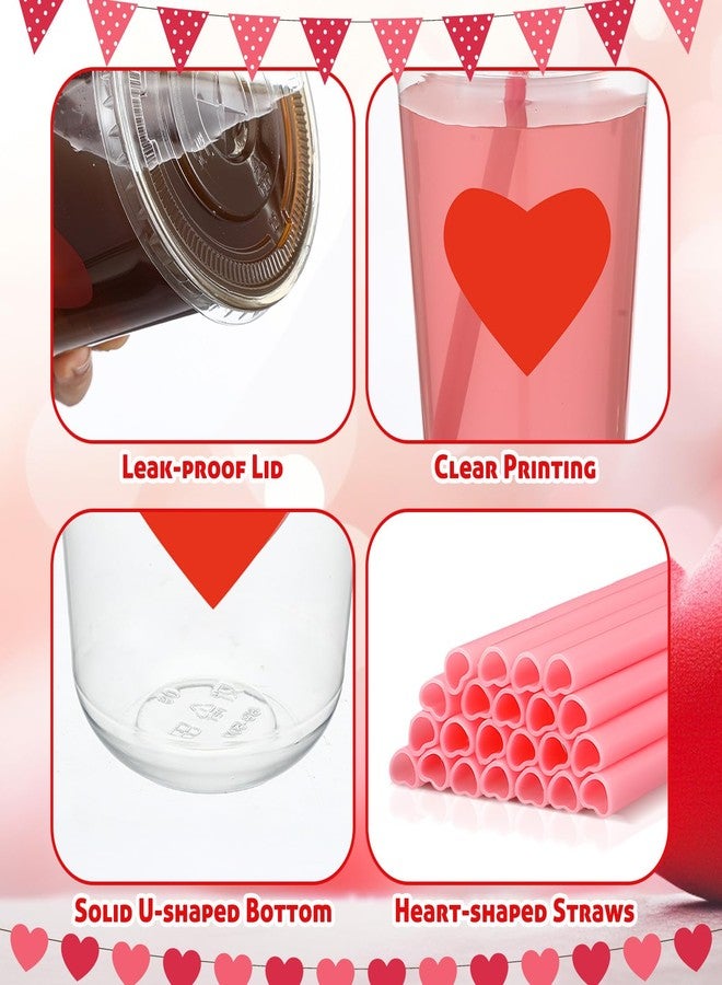 FoldTier 24 Sets Valentines Day Cups with Lids and Pink Straws 16oz Disposable Clear Plastic Cups Girl Gang Valentines Day Decorations for Cold Beverage Drinking - Image 3