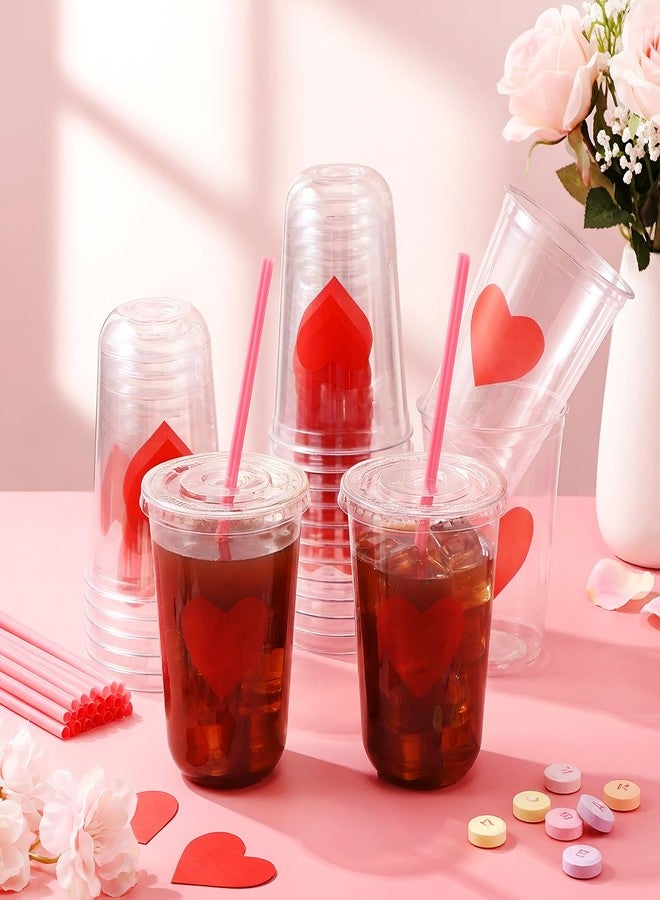 FoldTier 24 Sets Valentines Day Cups with Lids and Pink Straws 16oz Disposable Clear Plastic Cups Girl Gang Valentines Day Decorations for Cold Beverage Drinking - Image 4