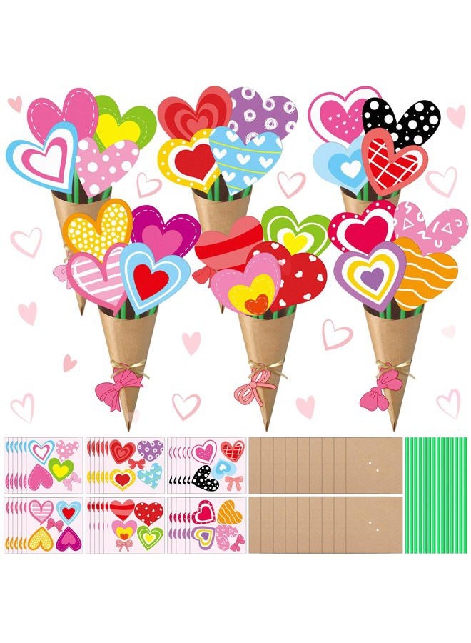 Motipuns 36 Set Valentine's Day Flower Bouquet Craft Kit DIY Heart Paper Crafts Colorful Make Your Own Valentines Day Exchange Gift for Classroom Spring Holiday Handmade Project Home Activities - Image 1