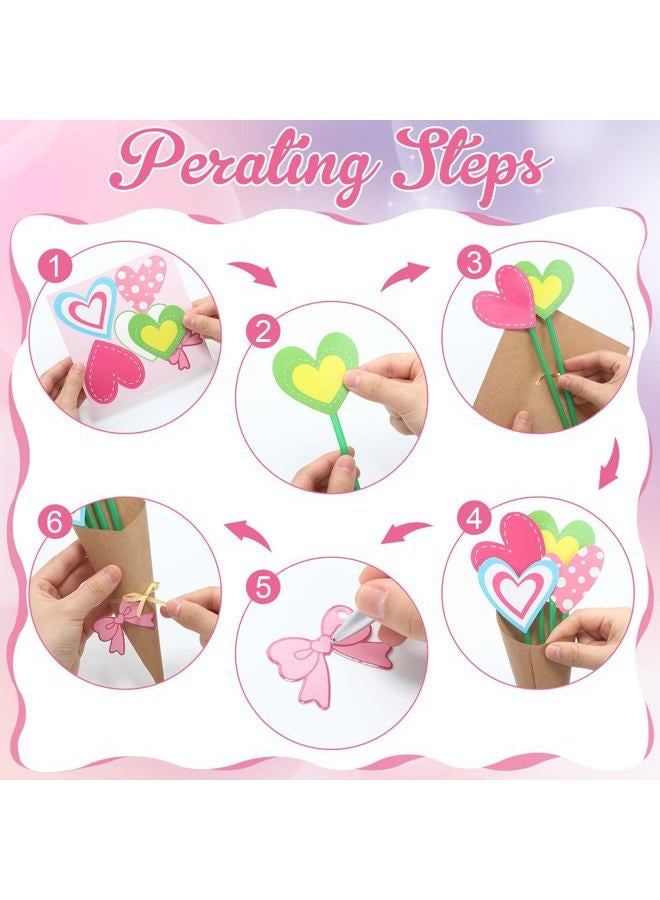 Motipuns 36 Set Valentine's Day Flower Bouquet Craft Kit DIY Heart Paper Crafts Colorful Make Your Own Valentines Day Exchange Gift for Classroom Spring Holiday Handmade Project Home Activities - Image 4