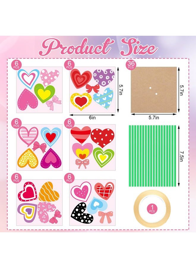 Motipuns 36 Set Valentine's Day Flower Bouquet Craft Kit DIY Heart Paper Crafts Colorful Make Your Own Valentines Day Exchange Gift for Classroom Spring Holiday Handmade Project Home Activities - Image 3