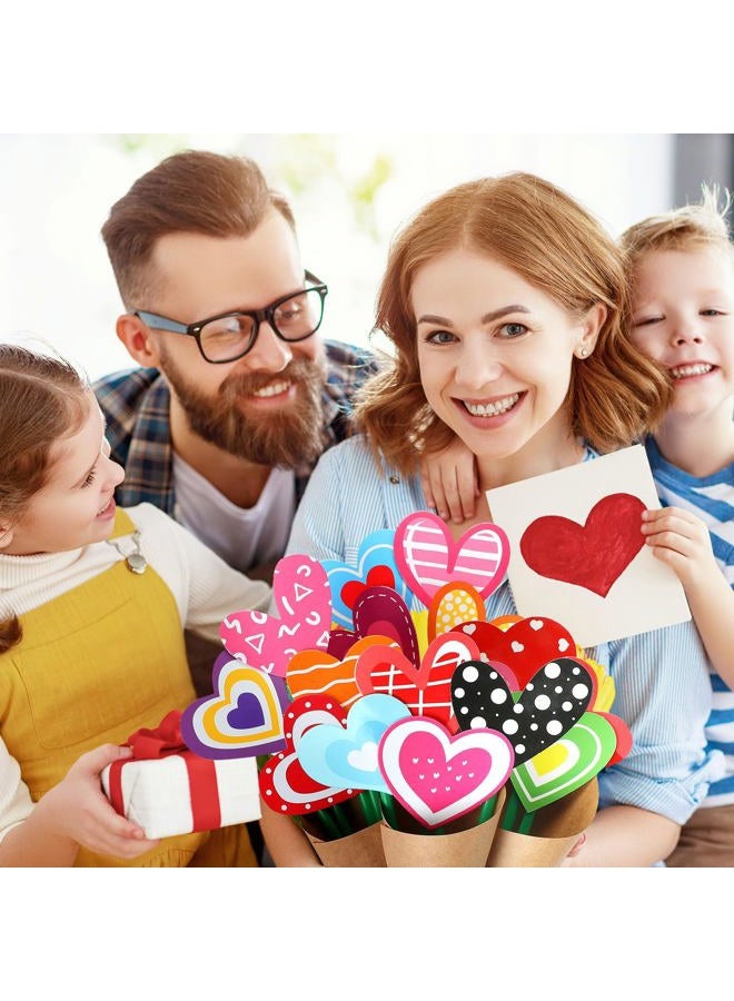 Motipuns 36 Set Valentine's Day Flower Bouquet Craft Kit DIY Heart Paper Crafts Colorful Make Your Own Valentines Day Exchange Gift for Classroom Spring Holiday Handmade Project Home Activities - Image 5