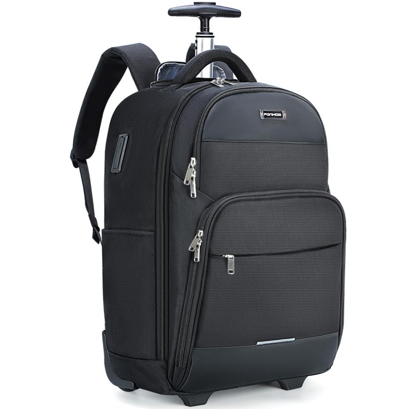 Ponhog Rolling Backpack, 30L Travel Laptop Backpack with Wheels, 15.6 Inch Roller Carry on Luggage with USB Charging Port, Flight Approved Personal Item Wheeled Suitcase for Men Women Adults, Black - Image 1