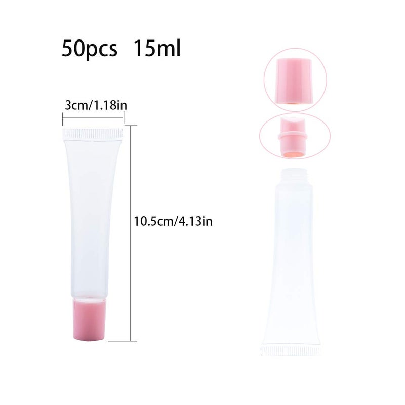 AJLTPA AJLTPA 50Pcs 15ml Lip Gloss Squeeze Tubes, Light Pink Lip Gloss Containers Empty, Refillable Soft Clear Tubes for DIY Lipgloss Balm Cosmetic (Light Pink)  - Image 2