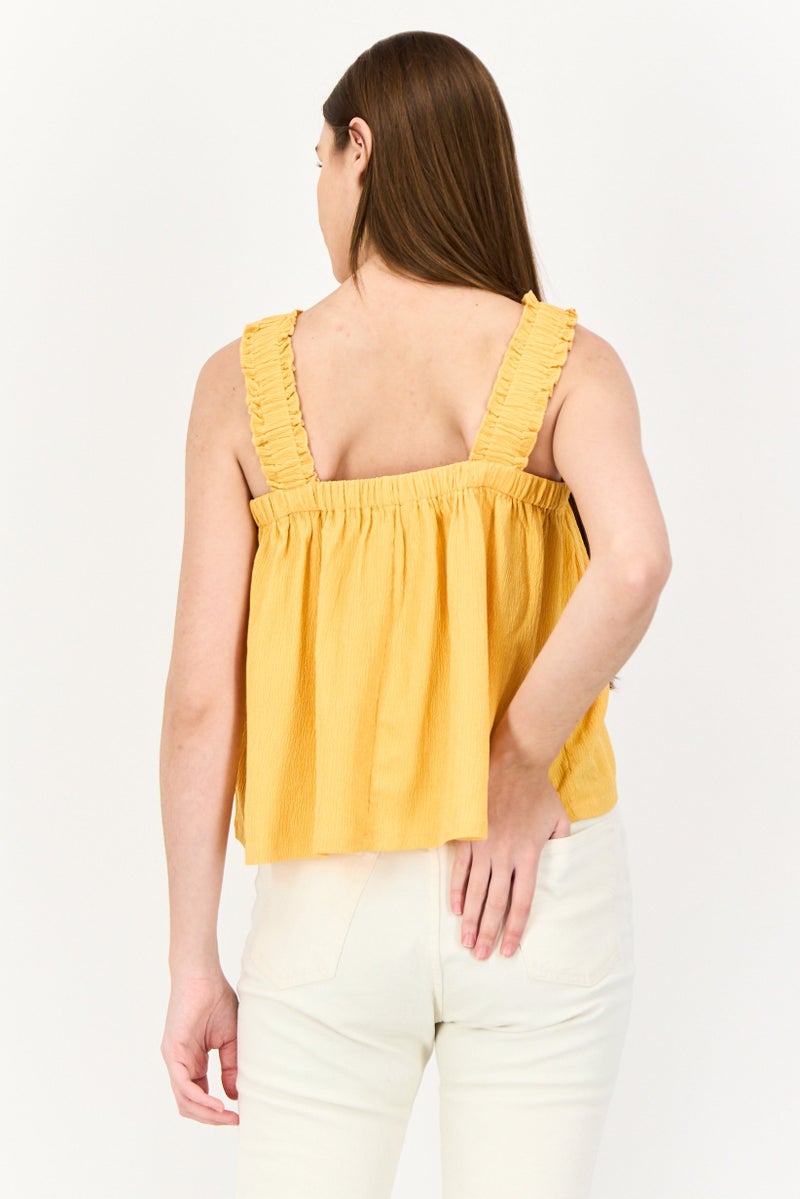ONLY Women Square Neck Sleeveless Textured Tank Top, Yellow  - Image 3