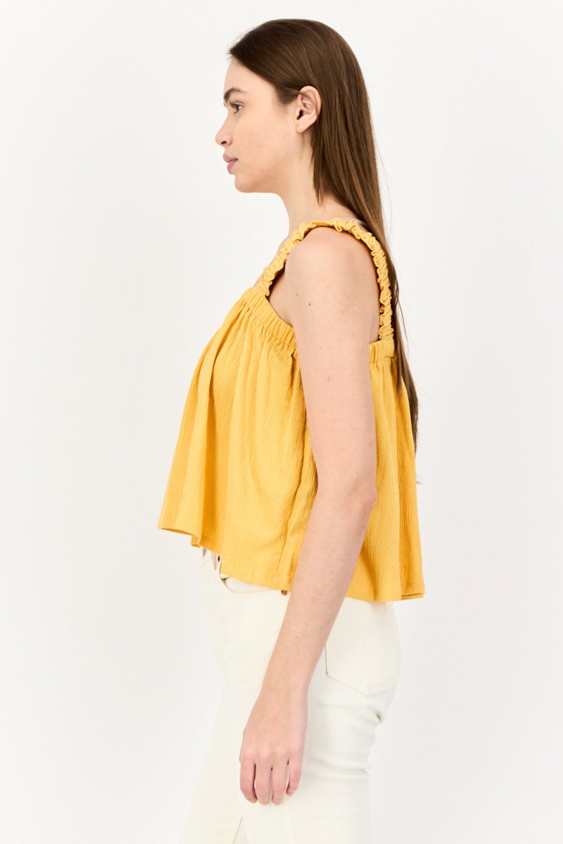 ONLY Women Square Neck Sleeveless Textured Tank Top, Yellow  - Image 2