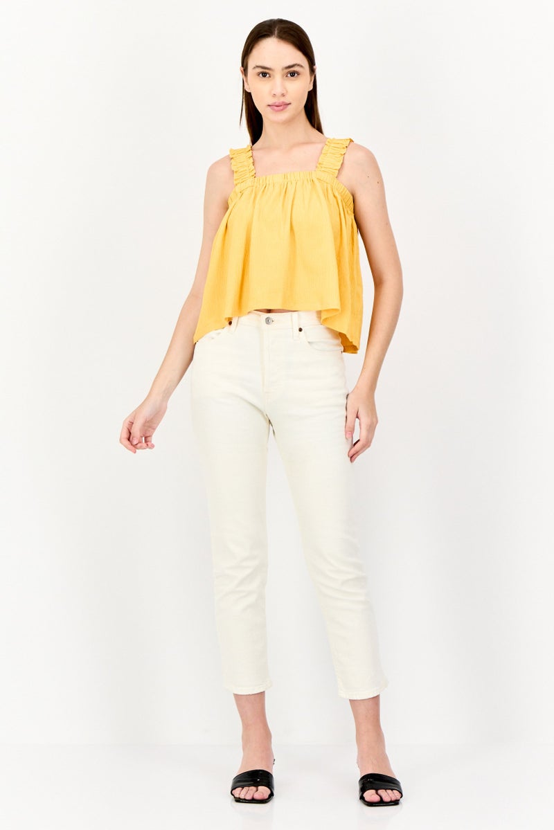 ONLY Women Square Neck Sleeveless Textured Tank Top, Yellow  - Image 4