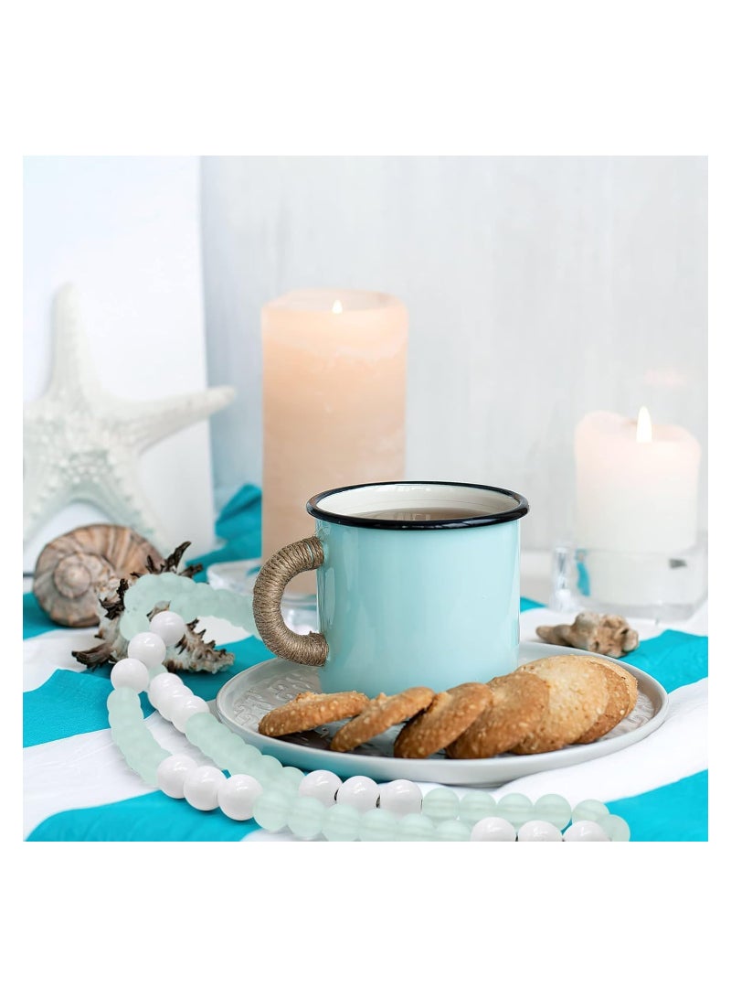 Excefore Wood Beads Garland with Tassels, 1 Pcs White Wooden Beads with Round Frosted Aqua Acrylic Beads, Boho Farmhouse Country Rustic Wall Hanging Tiered Tray Coffee Summer Table Beach Decorr - Image 4