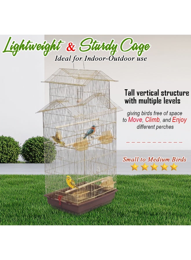 NNC PETS 140 cm Bird house with Portable, Convenient handle, and Perches, Golden Bird Cage with Pull-out tray, Feeding bowls, Swing and Easy to clean, Ideal for Small to medium birds & Indoor-Outdoor cage - Image 5