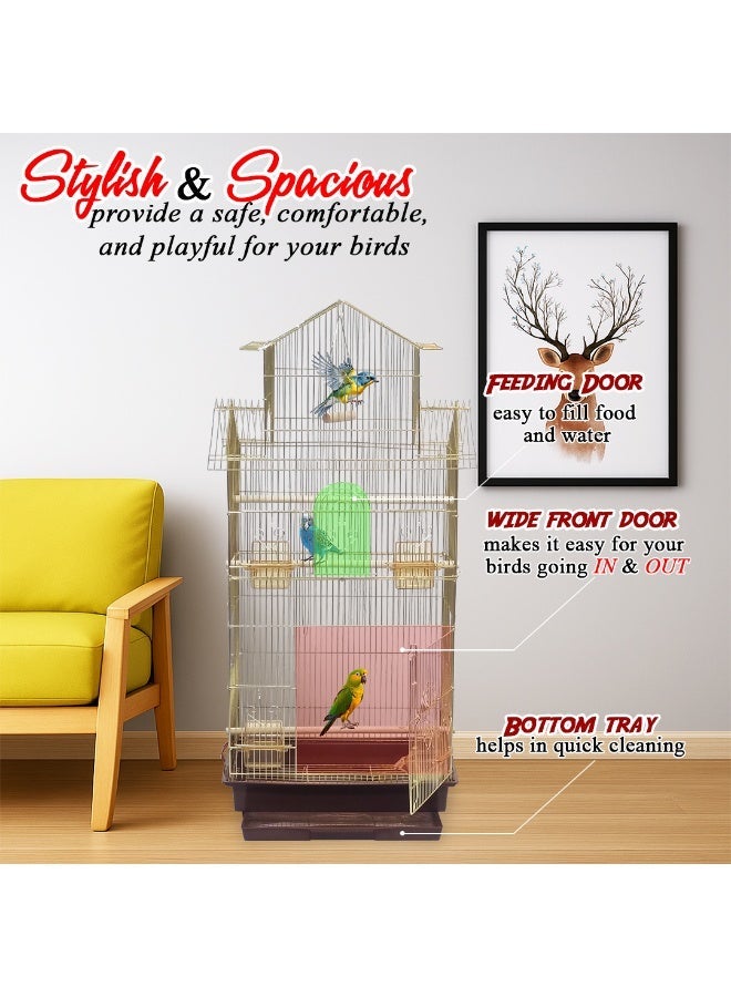 NNC PETS 140 cm Bird house with Portable, Convenient handle, and Perches, Golden Bird Cage with Pull-out tray, Feeding bowls, Swing and Easy to clean, Ideal for Small to medium birds & Indoor-Outdoor cage - Image 1