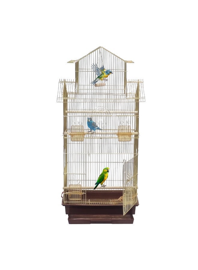 NNC PETS 140 cm Bird house with Portable, Convenient handle, and Perches, Golden Bird Cage with Pull-out tray, Feeding bowls, Swing and Easy to clean, Ideal for Small to medium birds & Indoor-Outdoor cage - Image 3