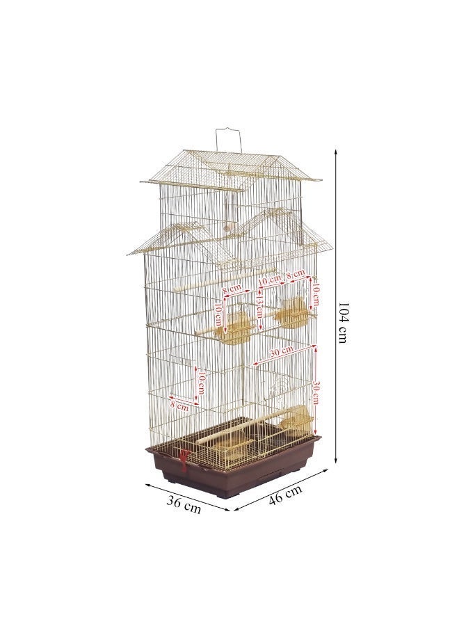 NNC PETS 140 cm Bird house with Portable, Convenient handle, and Perches, Golden Bird Cage with Pull-out tray, Feeding bowls, Swing and Easy to clean, Ideal for Small to medium birds & Indoor-Outdoor cage - Image 2