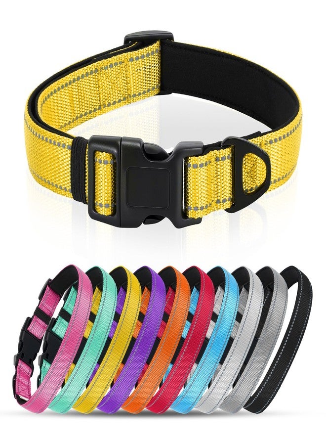Glohoop Reflective Dog Collar with Quick Release Buckle - Metal Ring - Adjustable Soft Neoprene Padded Basic Dog Collar for Small Medium Large Dogs (Yellow, Medium :Width 1",Neck 13.8-19.6") - Image 1