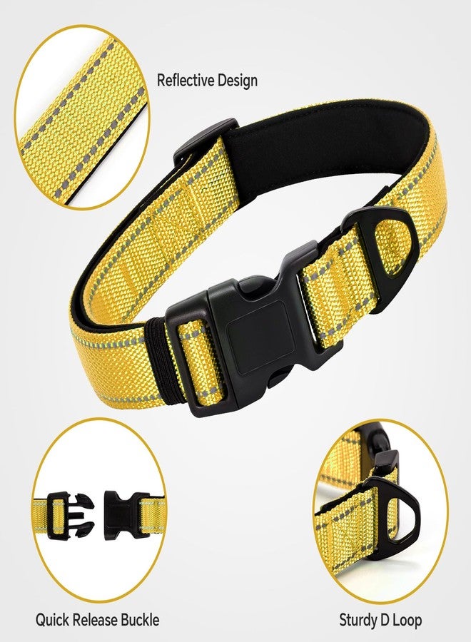 Glohoop Reflective Dog Collar with Quick Release Buckle - Metal Ring - Adjustable Soft Neoprene Padded Basic Dog Collar for Small Medium Large Dogs (Yellow, Medium :Width 1",Neck 13.8-19.6") - Image 3