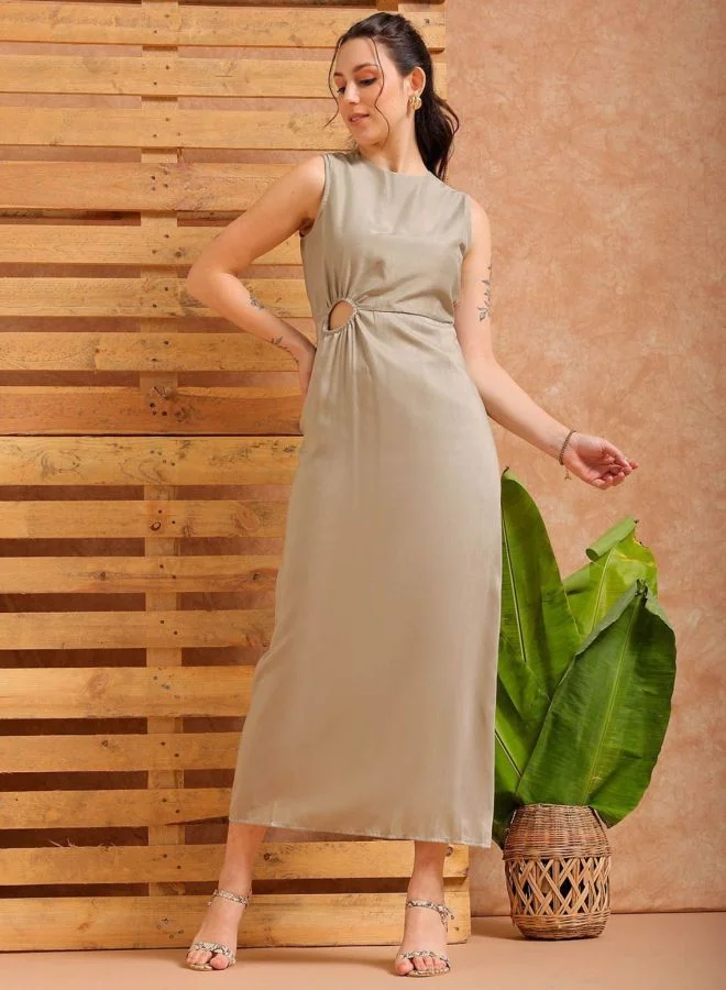 Women Fit and Flared Solid Sweetheart Neck Sleeveless Asymmetric Dress
