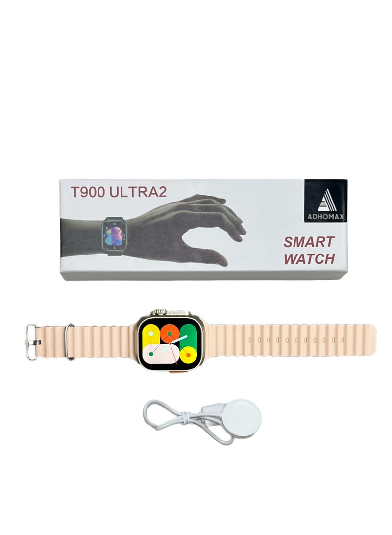adhomax New T900 Ultra 2 smart watch Elegant Design 2.2" NFC, infinite display, Fitness Tracker, Heart Rate, Bluetooth, Wireless Charging, works with IOS and android, for men and women - Image 1
