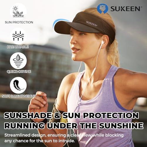 Sukeen Sports Sun Visor Men Women Lightweight Packable Cooling Stretchy Visor Hat for Running, Tennis, Golf Black - Image 2