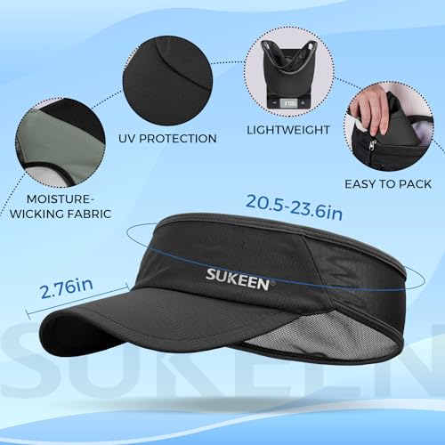 Sukeen Sports Sun Visor Men Women Lightweight Packable Cooling Stretchy Visor Hat for Running, Tennis, Golf Black - Image 5
