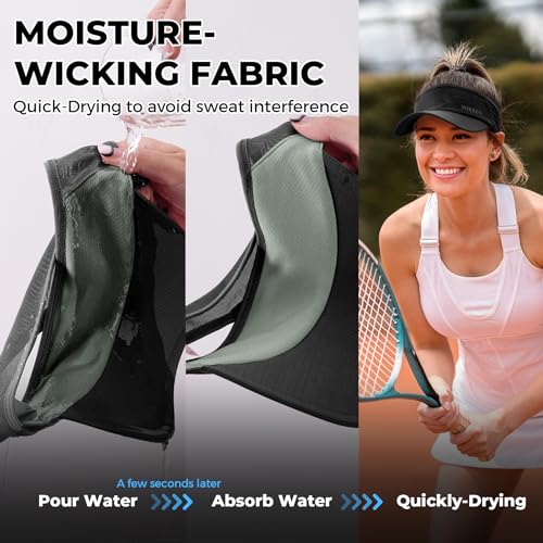 Sukeen Sports Sun Visor Men Women Lightweight Packable Cooling Stretchy Visor Hat for Running, Tennis, Golf Black - Image 4
