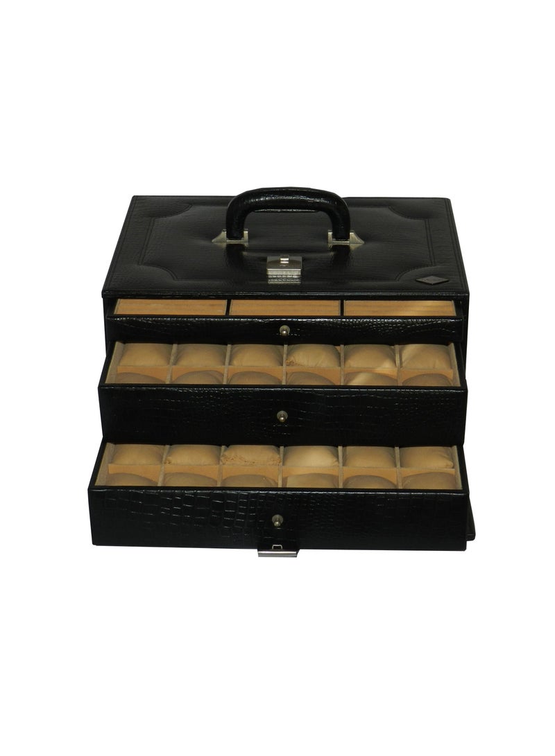 LAVERI LEATHER صندوق ساعات لافيري للرجال والنساء (36 ساعة، أقلام، فتحات خواتم) ، علبة ساعات جلدية فاخرة مع غطاء زجاجي كريستالي، وسادة قابلة للإزالة - Image 1