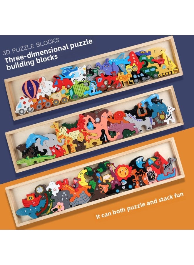 لعبة أطفال تعليمية على شكل ديناصور 3D - Puzzle خشبي لتطوير الذكاء للرضع - ألعاب ساحة روسية - لون: عالم الحيوانات 3 في 1 - Image 2