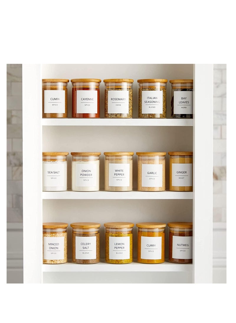 Premify - 110 Spice Jar Labels | 72 Preprinted White Labels, 20 Empty Labels & 18 Date Labels | Water Resistant Spice Stickers Labels. Kitchen Seasoning, Herb & Spice Rack Organization - Image 1