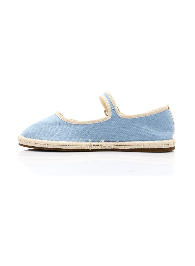 DejaVu Buckle Closure Oval Toecap Flat Shoes - Baby Blue & Off White - Image 3