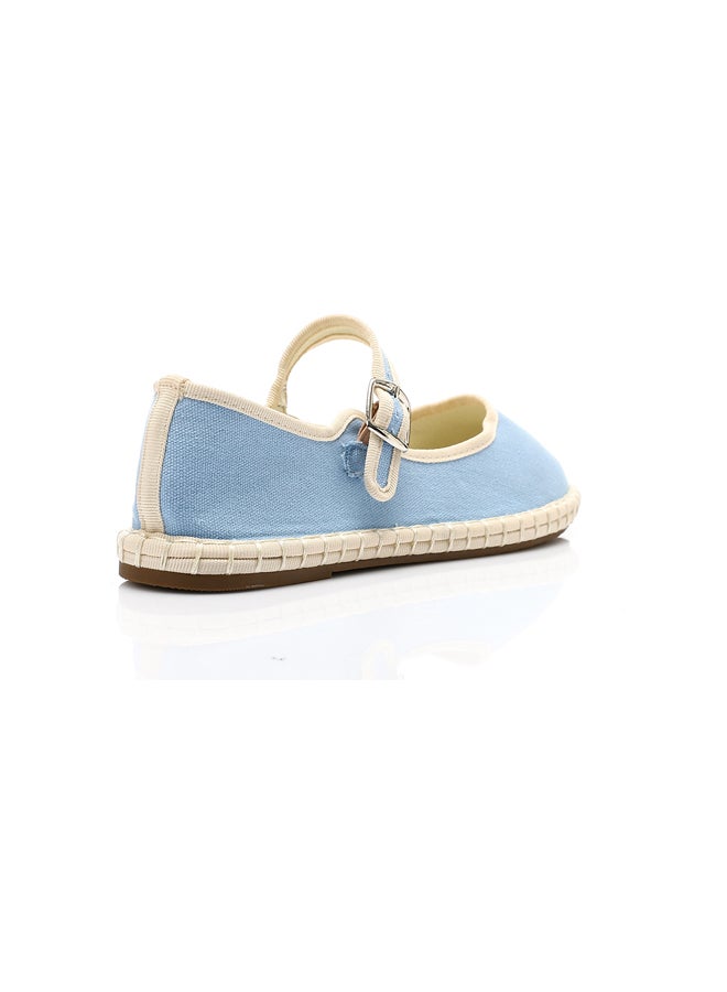 DejaVu Buckle Closure Oval Toecap Flat Shoes - Baby Blue & Off White - Image 2