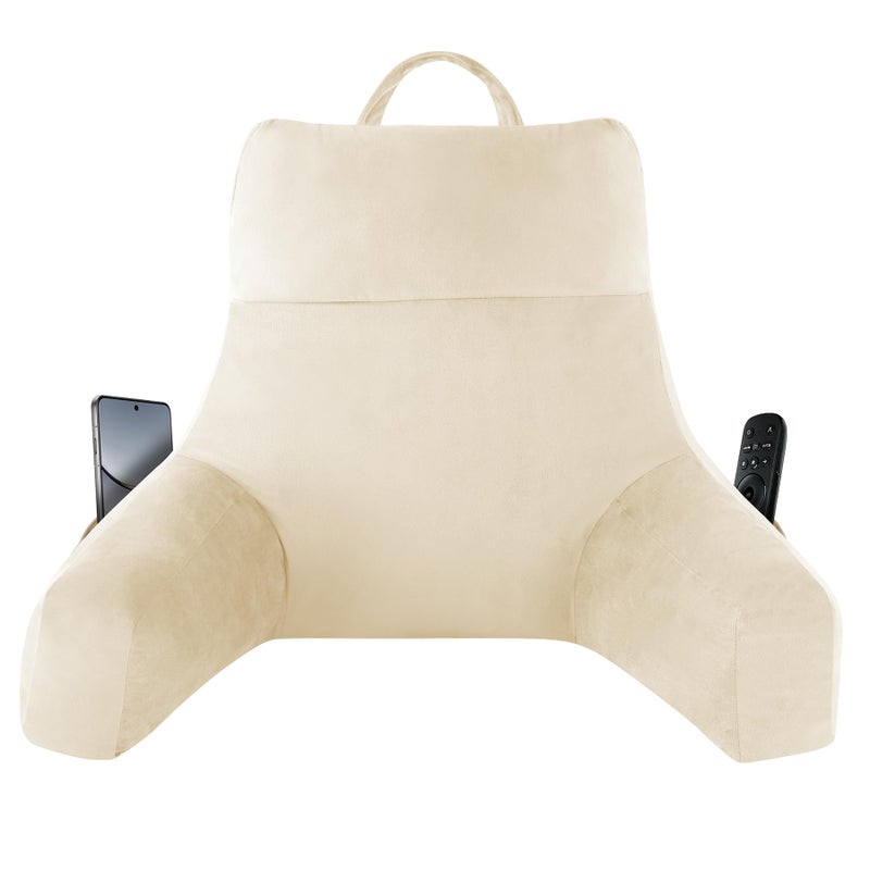 IPYNBAP Back Pillow for Bed Sitting up, Reading Pillow for Sitting in Bed Adult, Back Support Pillow, Memory Foam Sit up Lounge Backrest Pillow with Arms for TV, Couch, Chair, Dorm, 18 Inch, Beige - Image 1