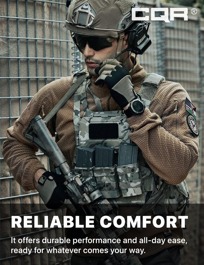 CQR Men's Full-Zip Tactical Jacket, Soft Warm Military Winter Fleece Jackets, Outdoor Coats with Zipper Pockets, Grid Flex Coyote, Large - Image 3