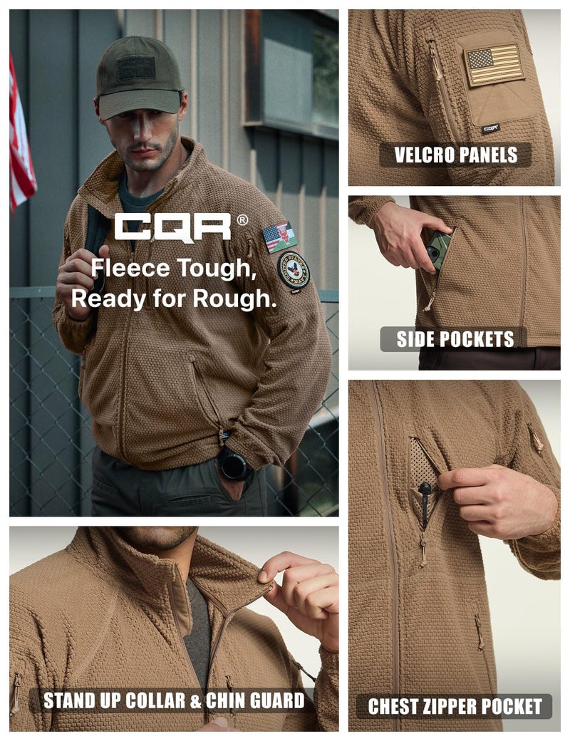 CQR Men's Full-Zip Tactical Jacket, Soft Warm Military Winter Fleece Jackets, Outdoor Coats with Zipper Pockets, Grid Flex Coyote, Large - Image 5