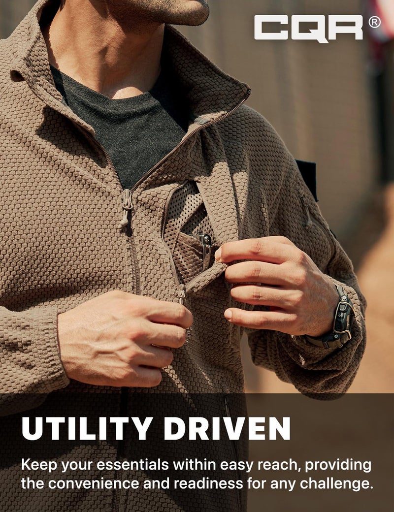 CQR Men's Full-Zip Tactical Jacket, Soft Warm Military Winter Fleece Jackets, Outdoor Coats with Zipper Pockets, Grid Flex Coyote, Large - Image 4