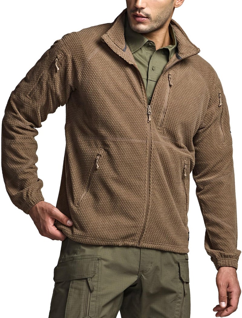 CQR Men's Full-Zip Tactical Jacket, Soft Warm Military Winter Fleece Jackets, Outdoor Coats with Zipper Pockets, Grid Flex Coyote, Large - Image 1