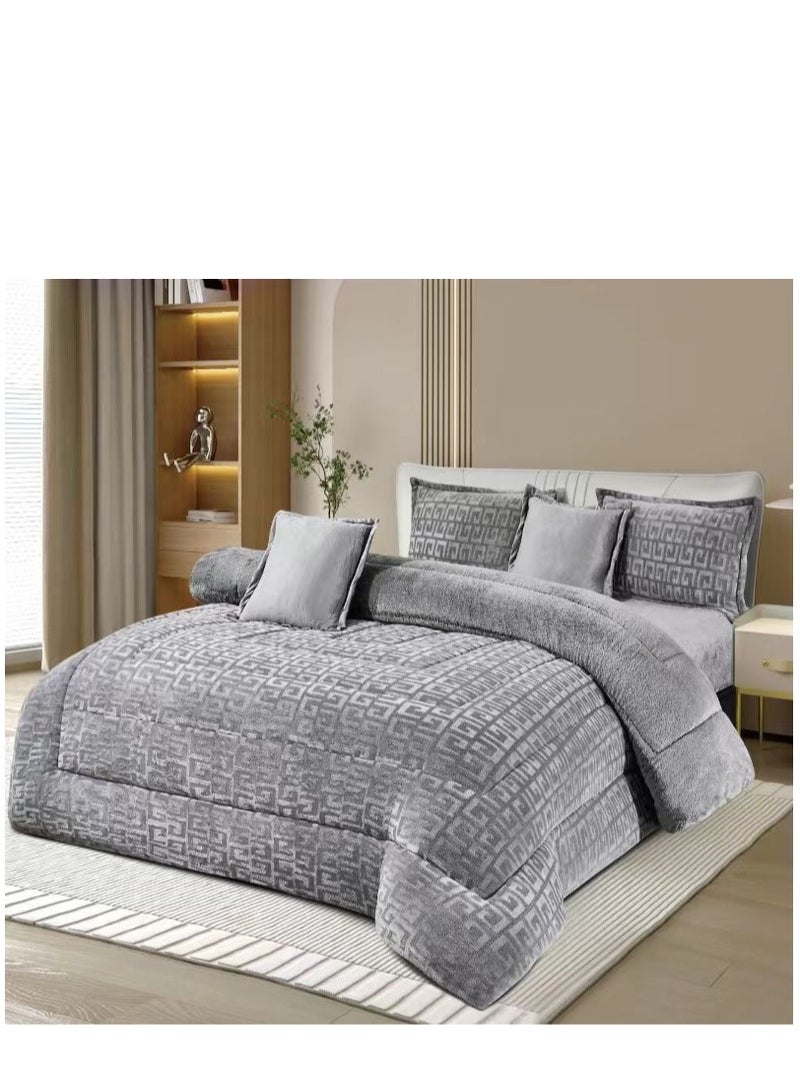 مينجلي مفرش سرير نفرين مخمل شتوي فخم بتصميم انيق وخامة تمنحك الدفئ والراحة 6 قطع، مقاس اللحاف 240x220 سم - Image 1